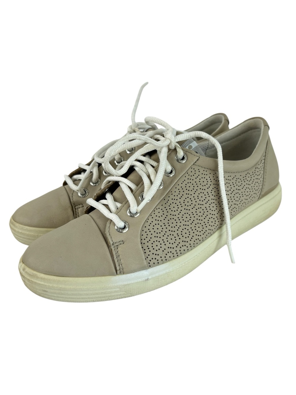 ECCO Soft 7 Golf Shoes Womens Sz 7 Wide Beige Leather Spikeless Comfort Lace Up